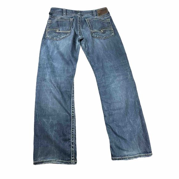 Silver Jeans Co Zac Jeans Mens 36x32 Blue Denim Pants Zip Fly Straight Leg - Picture 12 of 12